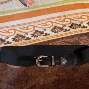 bebe Black Belt with Rhinestone Buckle